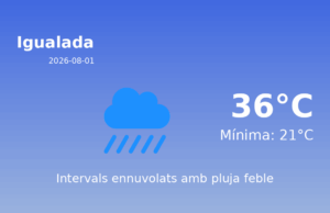 AEMET: El temps per a Igualada – 1 de Agost de 2026