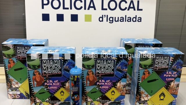 Ampolles d'òxid nitròs intervingudes al centre d'Igualada